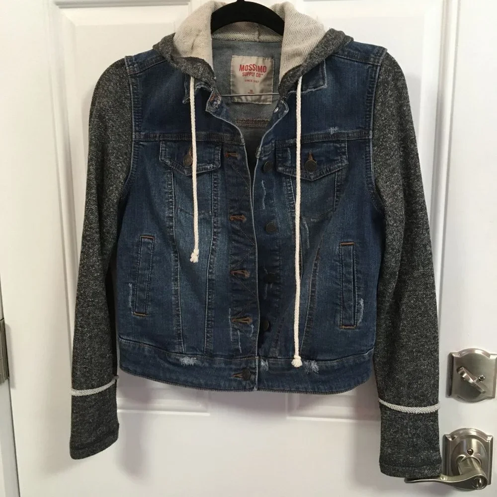 Mossimo Supply Co Cropped Distressed Denim Hooded Jacket - Blue - Size XS